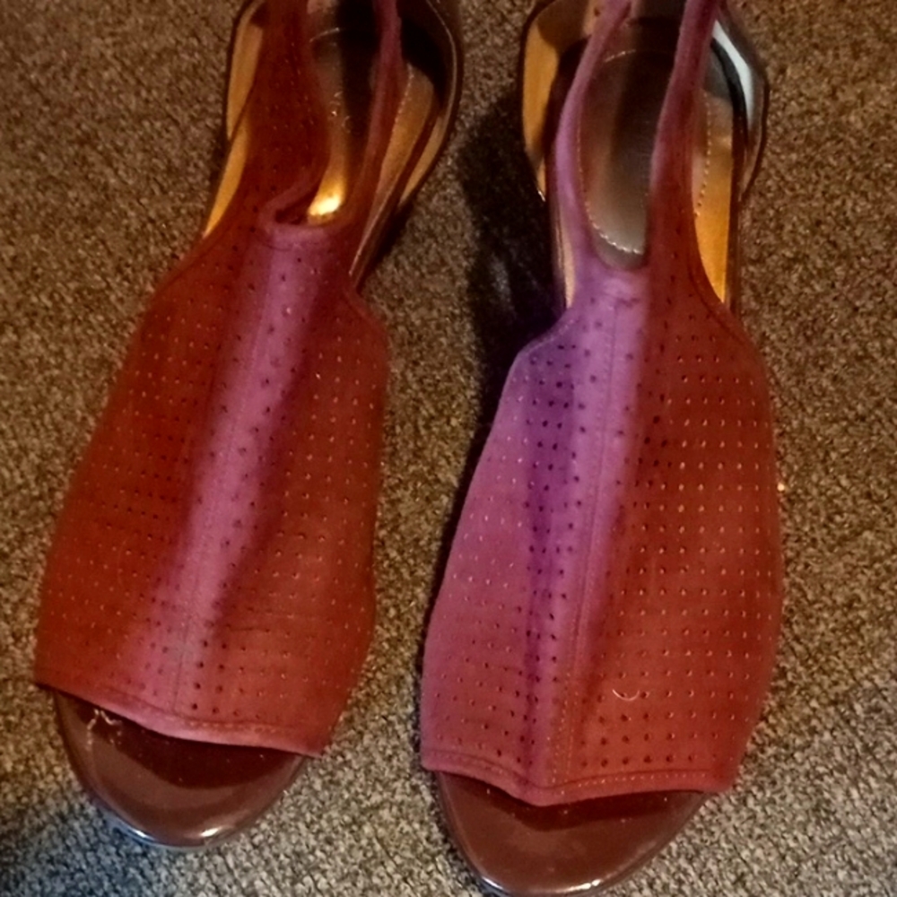 Bandolino Brown Perforated Slip-On Sandals.... Small Scuff On Heel